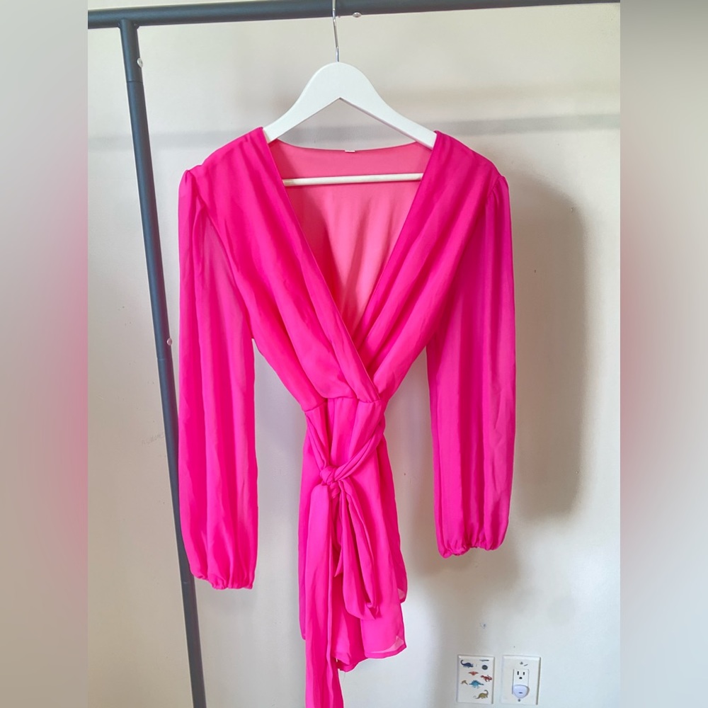 Hot Pink Waist Tie Dress Size L #Lux-G
